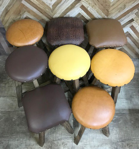 ガレージ工房、ハンドメイドスツール、アンティーク調スツール、本革